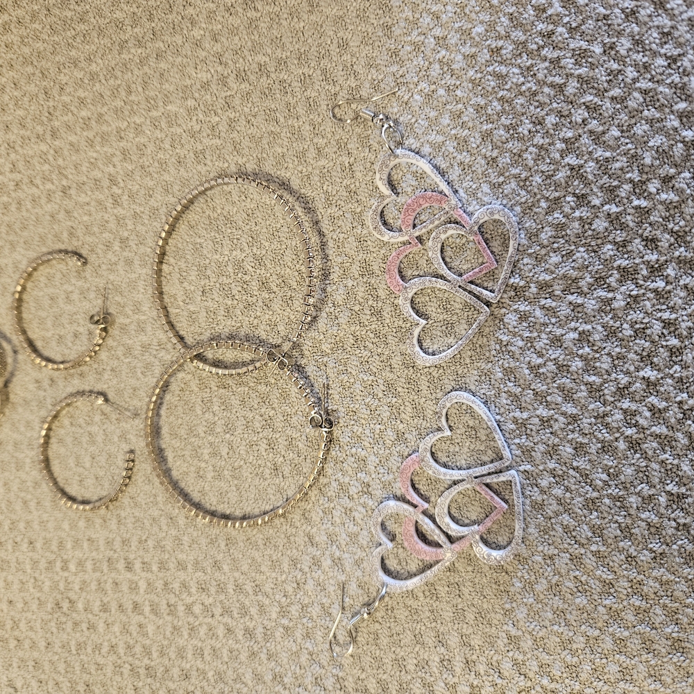 4 Pair Silver Modern Hoop Earrings